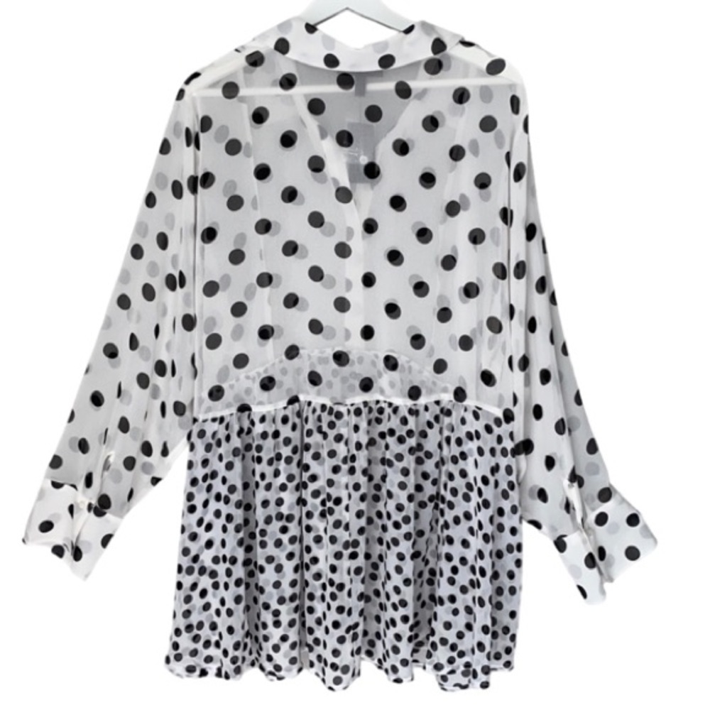 LANE BRYANT Sheer Blouse Long Sleeve White Black Polka Dot Women Plus Size 22/24 - Picture 2 of 14